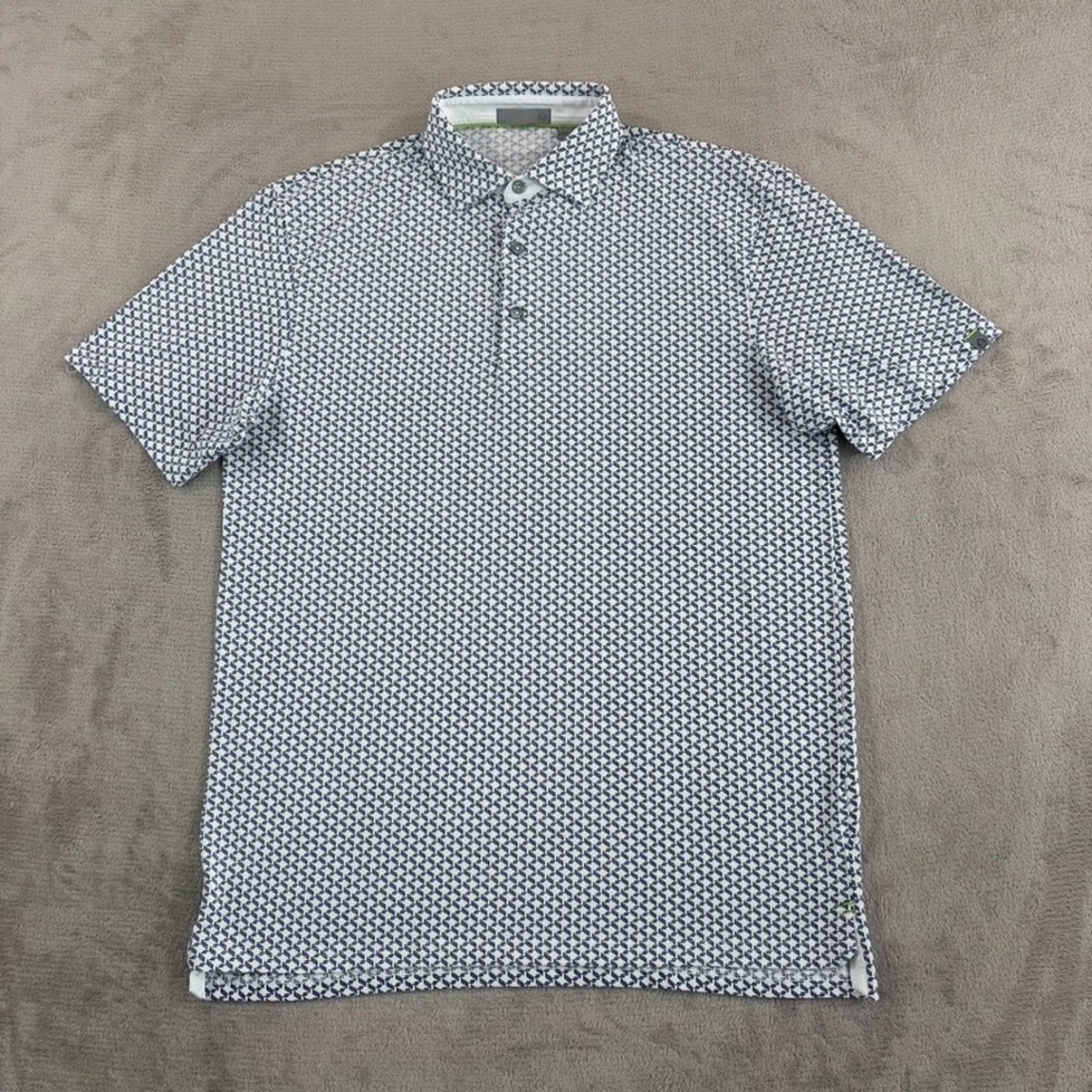 Tasc Cloud Performance Polo Shirt in Navy White Geometric Men Medium Stretch